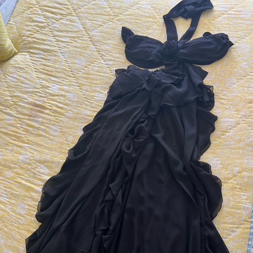 Gorgeous full length cut out halter flowy black dress